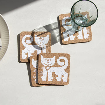 Liga x Hornsea Square Coaster Set of 4 - Happy Cat Sad Cat