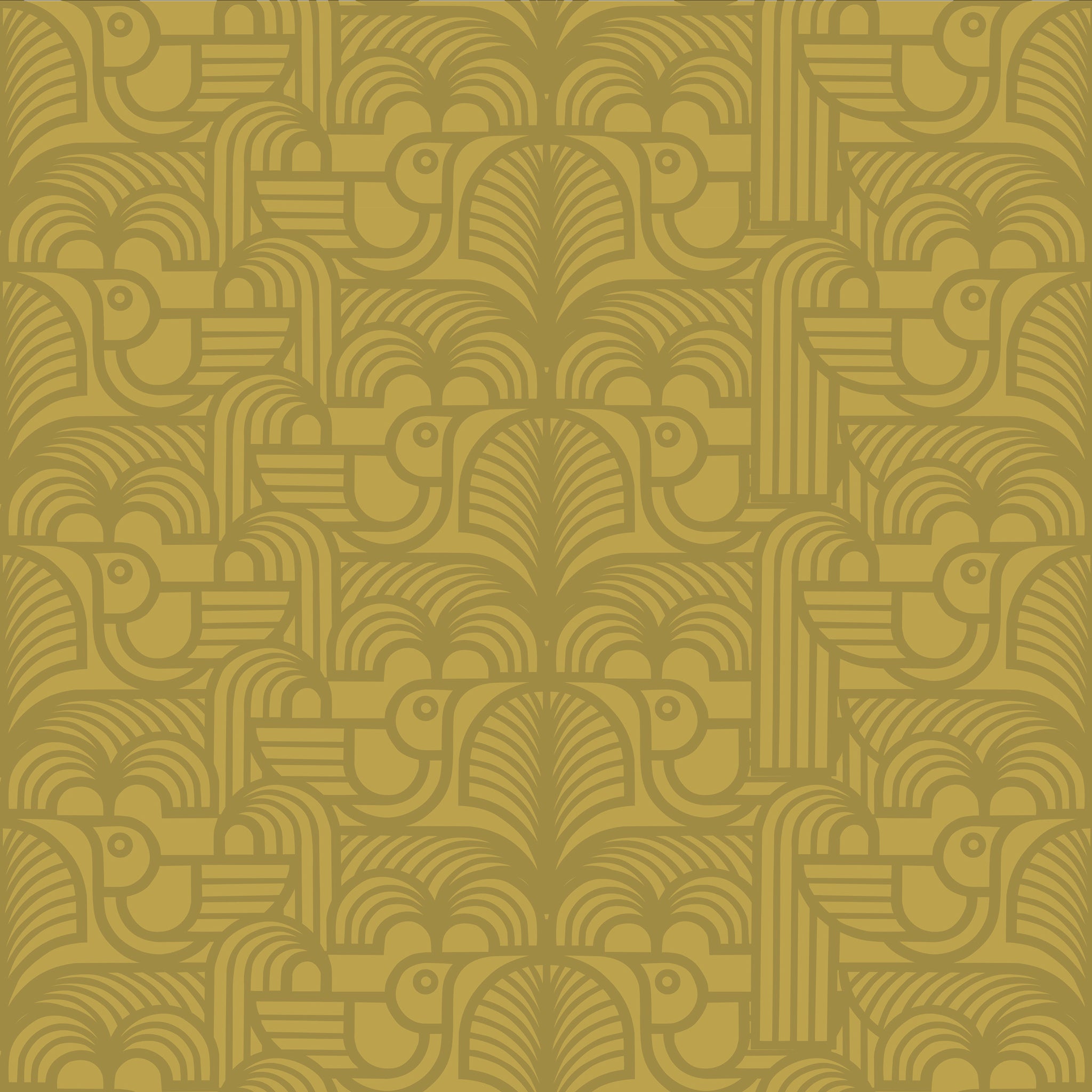 Hornsea Wallpaper - Deco Bird Olive Green