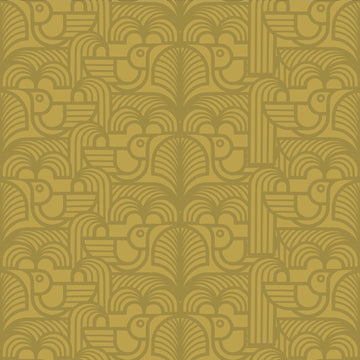 Hornsea Wallpaper - Deco Bird Olive Green