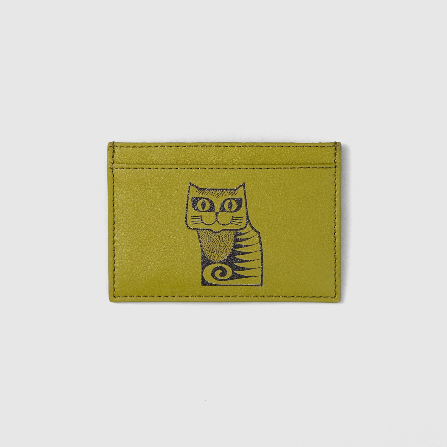 Mabel Sheppard x Hornsea Cat Leather Credit Card Case - Olive