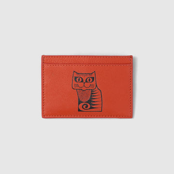 Mabel Sheppard x Hornsea Cat Leather Credit Card Case - Orange