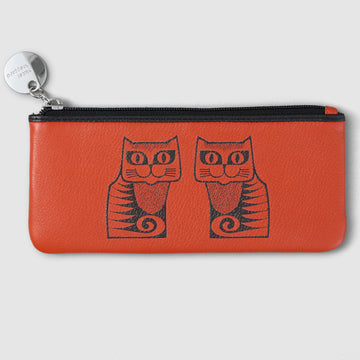 Mabel Sheppard x Hornsea Cat Leather Make-up Case - Orange